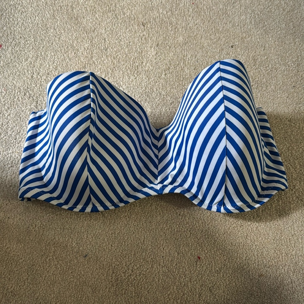 Blue and white striped swim top